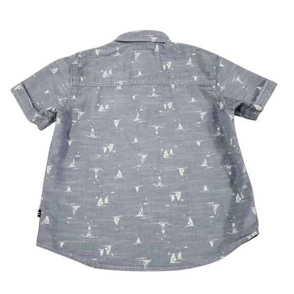 Nautica Boy's Blue with White Print Button Down Shirt Lg/7 - Picture 2 of 4